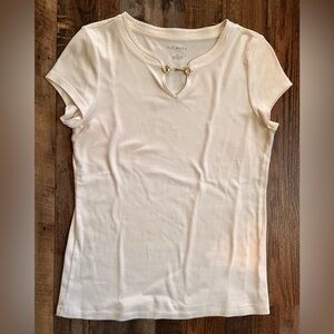 Talbots White Short Sleeve Tee with Gold Accent